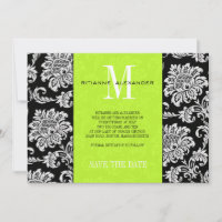 Lime Black Monogram Damask Wedding Save The Date