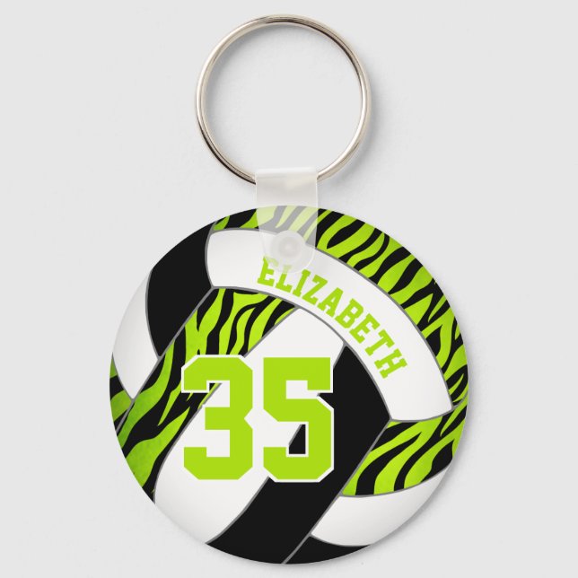 lime black w zebra stripes accent girls volleyball key ring (Front)