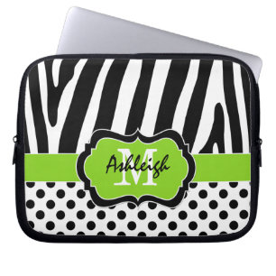 Lime Black Zebra Stripes Polka Dots Laptop Case