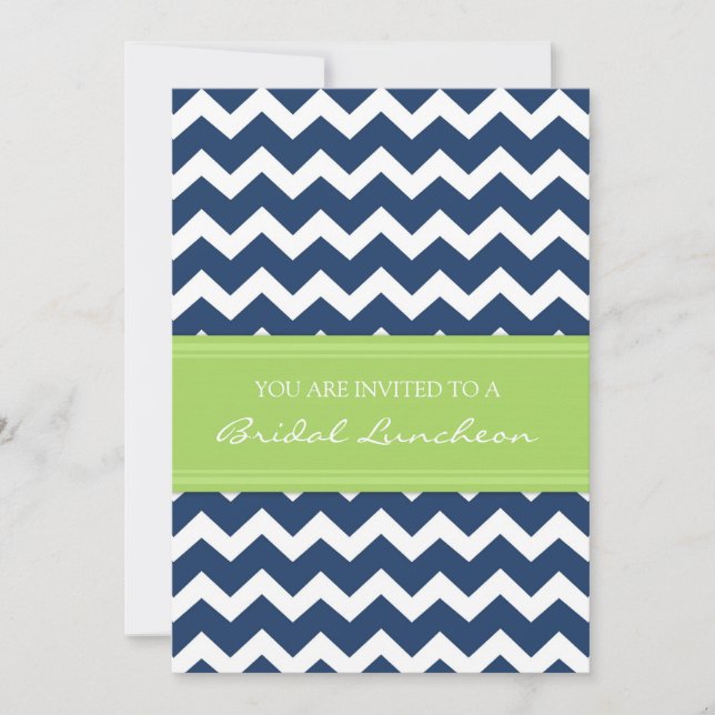 Lime Blue Chevron Bridal Lunch Invitation Cards (Front)