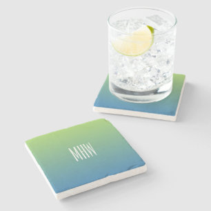 Lime Blue Gradient custom monogram stone coaster