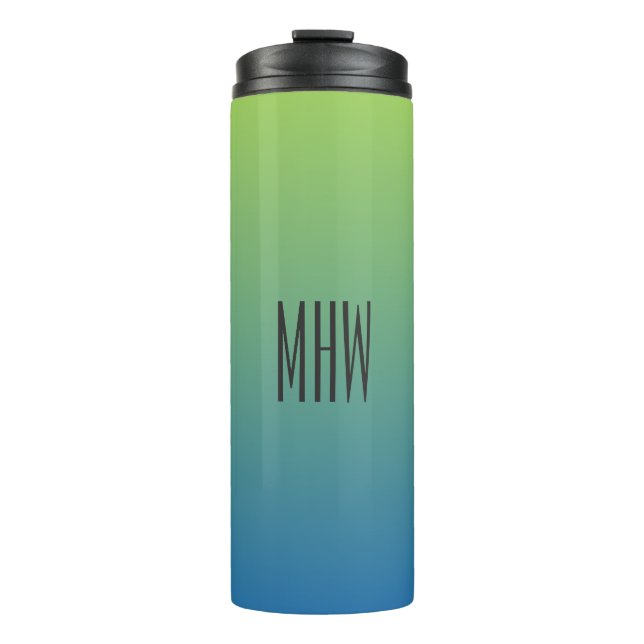 Lime Blue Gradient custom monogram tumbler (Front)