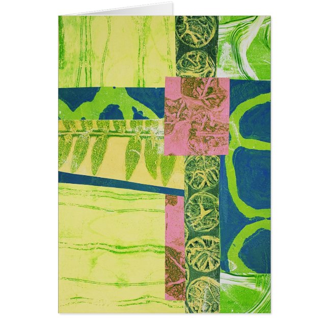 Lime Blue with a Pop of Pink Collage Greeting Card (Front)