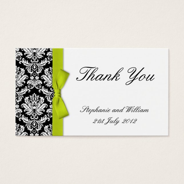 Lime Bow Damask Wedding Thank You Cards (Front)