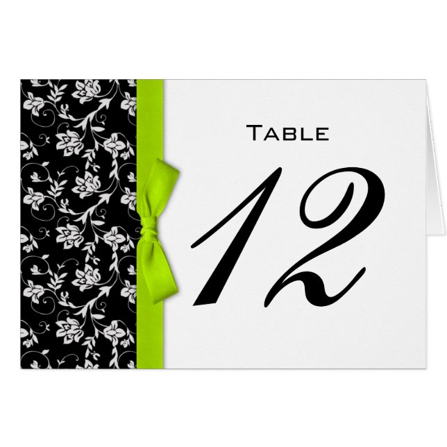 Lime Bow Wedding Table Number (Front Horizontal)