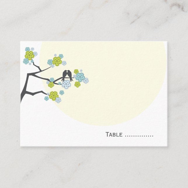 Lime Cherry Blossoms Love Bird Wedding Place Card (Front)