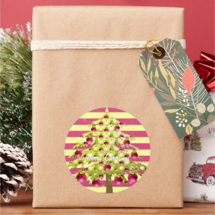Lime  Christmas Tree with Plum Ornaments Classic Round Sticker