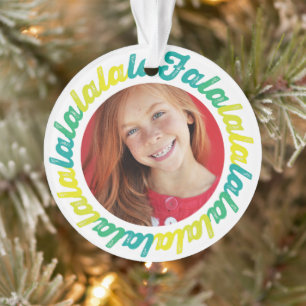Lime Circle Falalalala Bold Script Photo Christmas Ornament