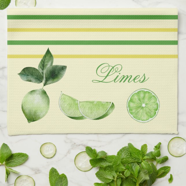 Lime Citrus and Yellow and Green Stripes   Tea Towel (Folded)