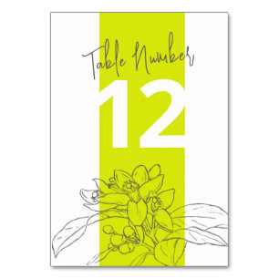 Lime citrus blossom grey pencil white wedding table number