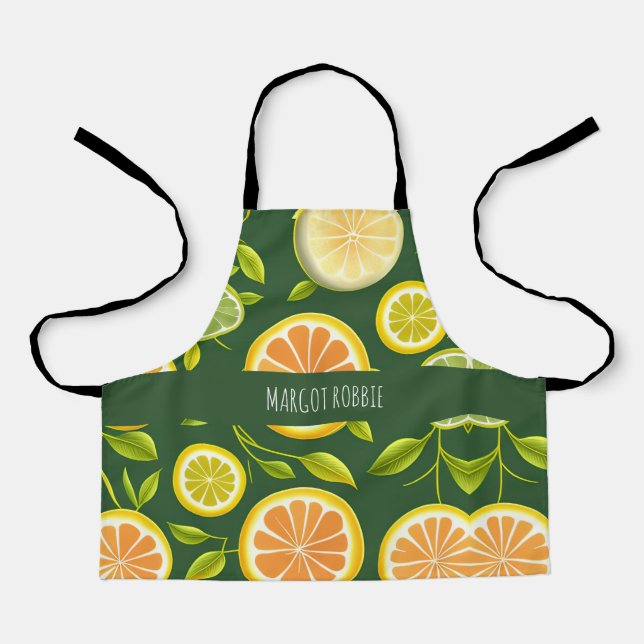 Lime Citrus Green Watercolor Pattern Apron (Front)