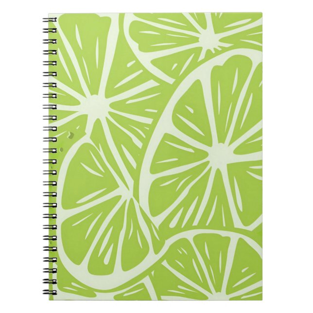 Lime Citrus Pattern – Retro Green Fruit Esthetic Notebook (Front)