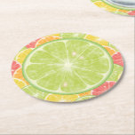 Lime Citrus Slices Round Paper Coaster<br><div class="desc">Heavy paper pulp coasters features a large slice of a lime over a collage of lemons,  limes,  oranges and grapefruit slices. A fun addition to your summer home decor or give as a gift.</div>