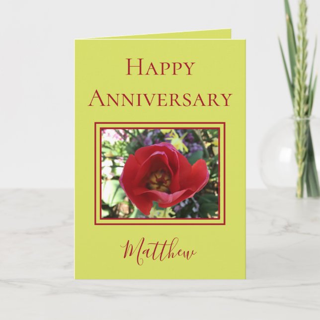 Lime Colour Husband Happy Anniversary Rose Card (Front)