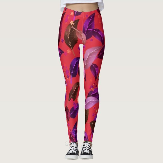 Lime colour Leafs n flowers Leggings (Front)
