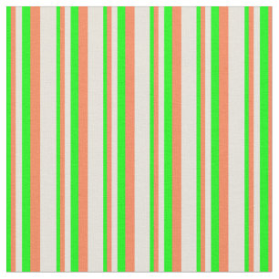 Lime, Coral & Beige Lined Pattern Fabric