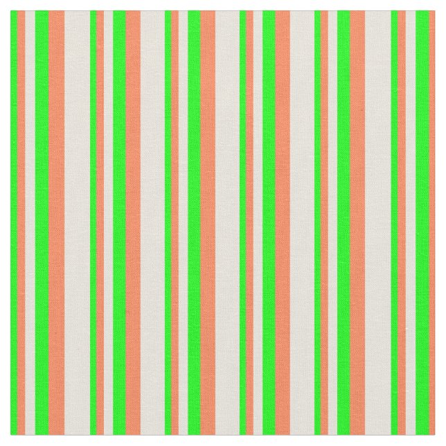 Lime, Coral & Beige Lined Pattern Fabric (Close Up)
