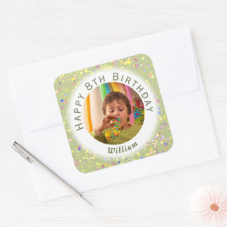 Lime Cream Customisable Birthday Photo Watercolor Square Sticker