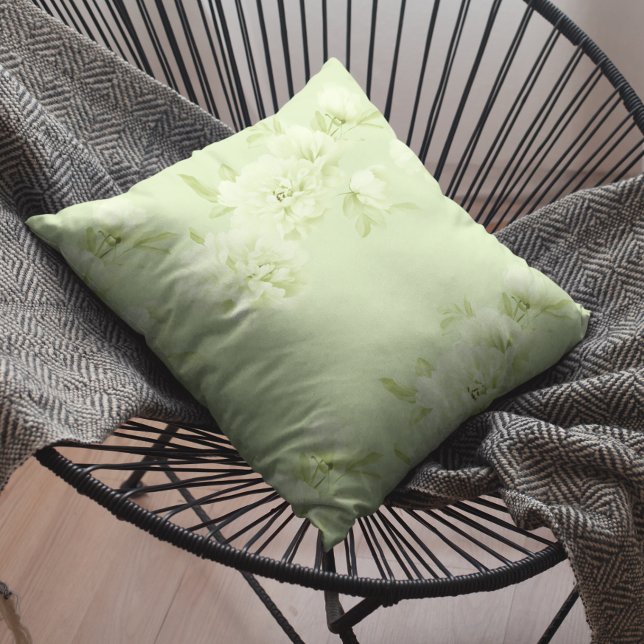 Lime Cream Peonies Floral Cushion (Creator Uploaded)