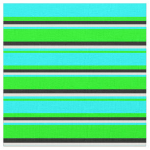 Lime, Cyan, Mint Cream & Black Striped Pattern Fabric