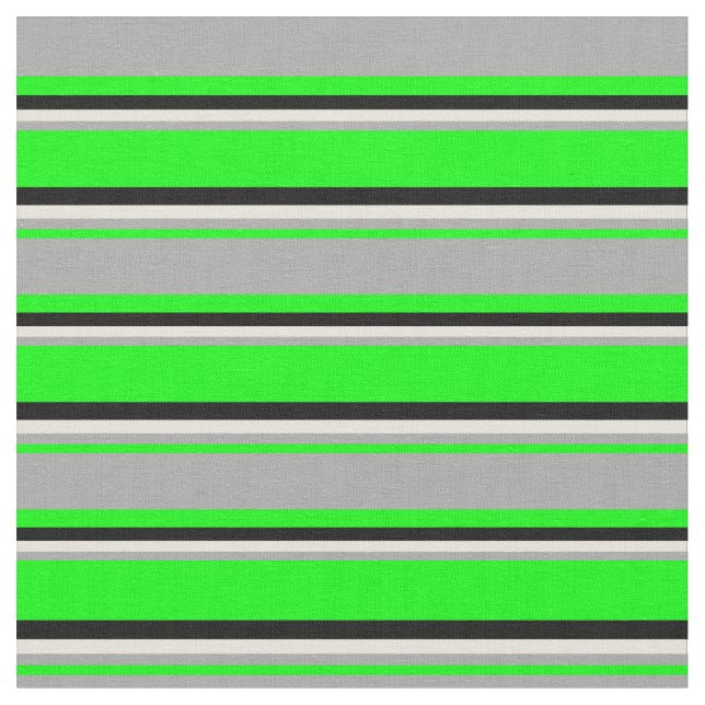 Lime, Dark Grey, Beige & Black Coloured Stripes Fabric (Close Up)