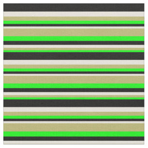 Lime, Dark Khaki, Beige, and Black Lined Pattern Fabric