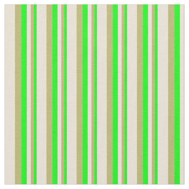 Lime, Dark Khaki & Bisque Lined Pattern Fabric (Close Up)