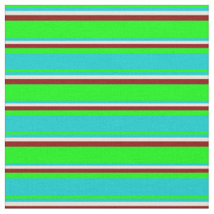 Lime, Dark Turquoise, Beige & Dark Red Coloured Fabric