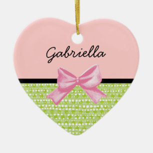 Lime Dots Heart Ceramic Tree Decoration