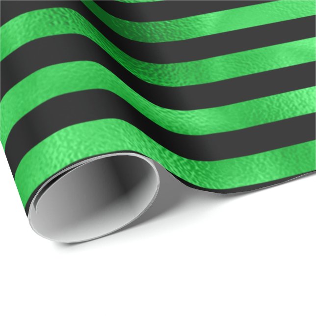 Lime Emerald Green  Stripes Lines Black Wrapping Paper (Roll Corner)