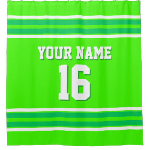 Lime Emerald Green White Stripes Sports Jersey Shower Curtain