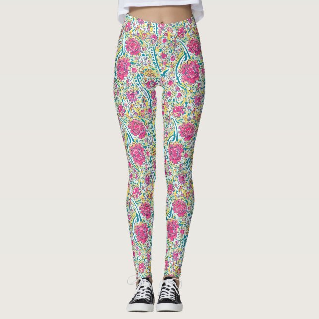 Lime Floral Arabic Pattern  Leggings (Front)