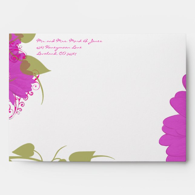 Lime & Fuchsia Gerbers Flowers Wedding Envelopes (Front)