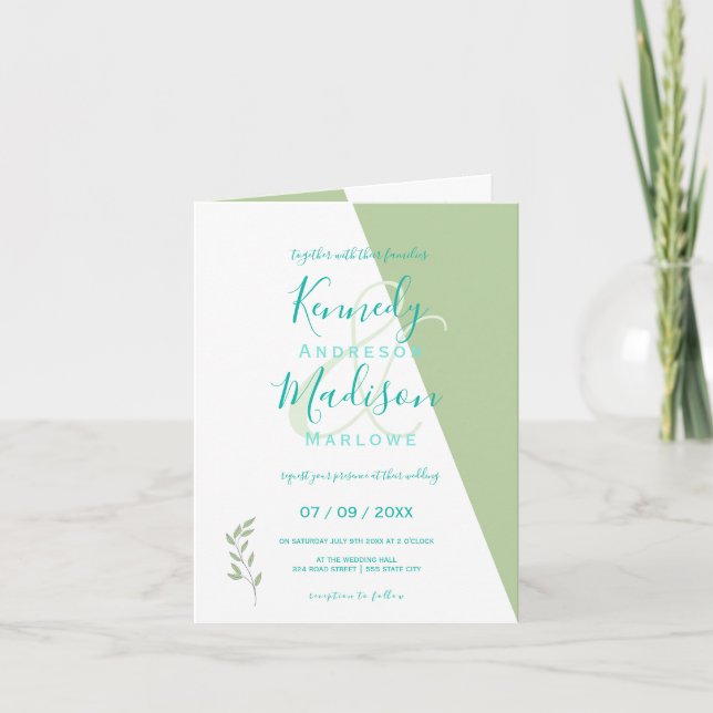 Lime Geometric Magnificent Minimalist Wedding Invitation (Front)