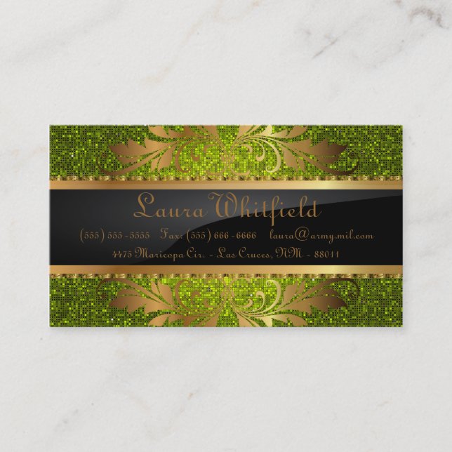 Lime Glitter Sequin Disco Glitz Business Card (Front)