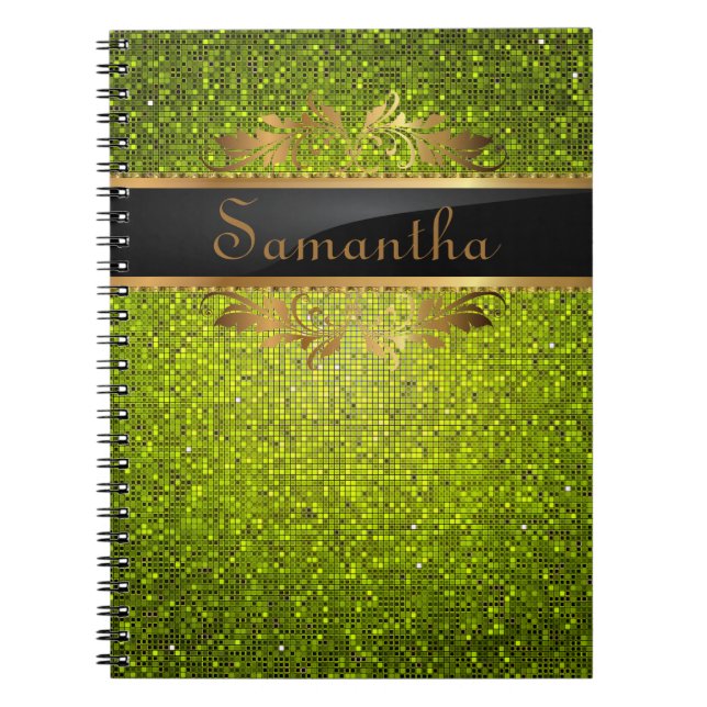 Lime Glitter Sequin Disco Glitz Spiral Notebook (Front)