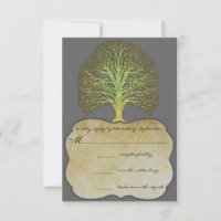 Lime Gold Swirl Damask Tree Wedding RSVP