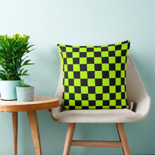 Lime Green 80s Black Chequered Cushion