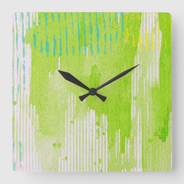 lime green abstract art square wall clock (Front)
