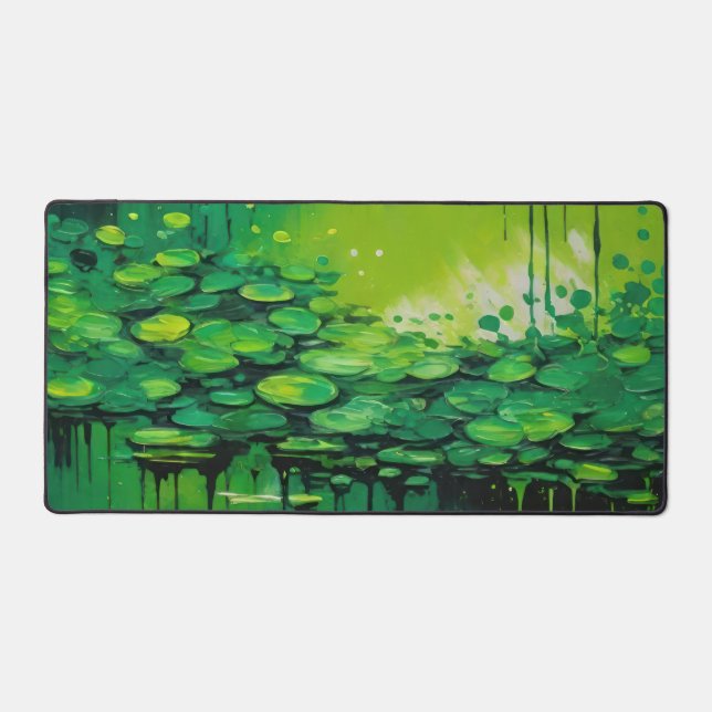 Lime Green Abstract Lily Pads Desk Mat (Front)