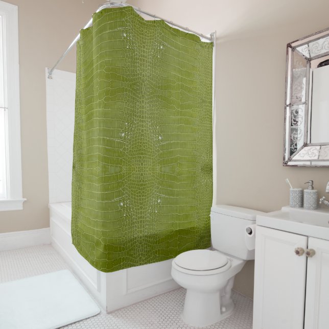 Lime Green Alligator Texture Print Shower Curtain (In Situ)