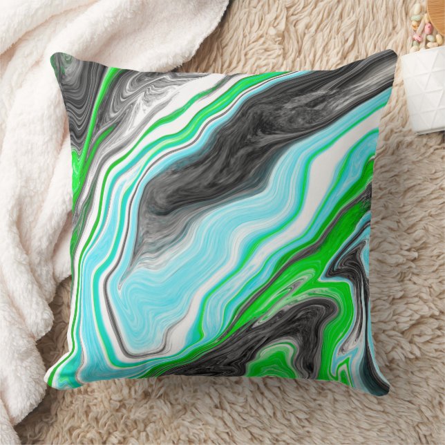 Lime Green and Aqua Blue Bubble Abstract Art  Cushion (Blanket)