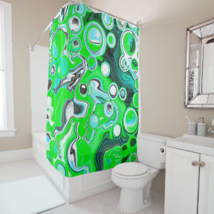 Lime Green and Aqua Blue Bubble Abstract Art  Shower Curtain