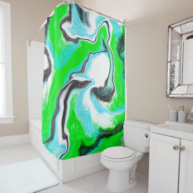 Lime Green and Aqua Blue Marble Abstract Art  Shower Curtain (In Situ)