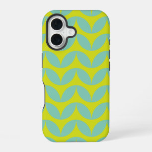 Lime Green and Aqua Blue Retro Leaf Pattern iPhone 16 Case