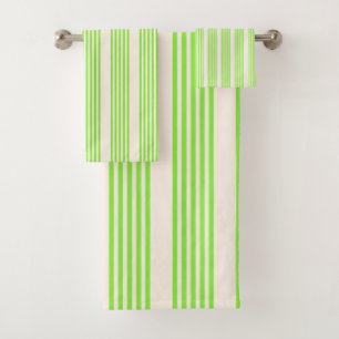 Lime green and beige five stripes pattern bath towel set