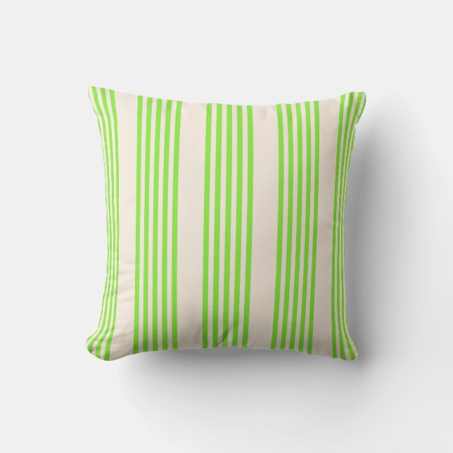 Lime green and beige five stripes pattern cushion (Front)
