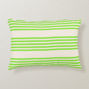 Lime green and beige five stripes pattern decorative cushion
