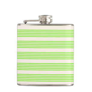 Lime green and beige five stripes pattern hip flask