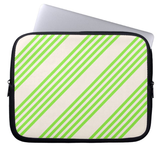 Lime green and beige five stripes pattern laptop sleeve (Front)